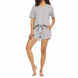 Ladies' French Terry 2 piece Lounge Set Pajamas Grey Joggers shorts New